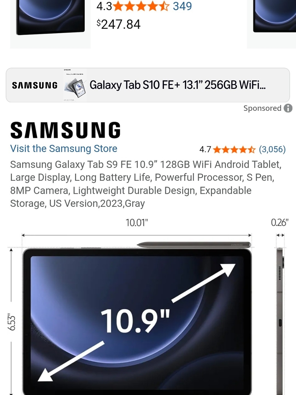Samsung Galaxy Tab S9 FE 10.9" Tablet — Gray and Black